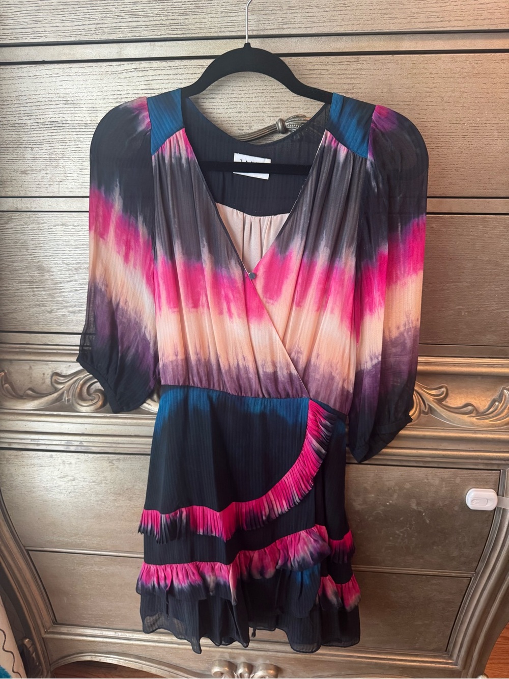 Tanya Taylor Multicolor Pleated Mini Dress - Pink, Cream, Black, Blue